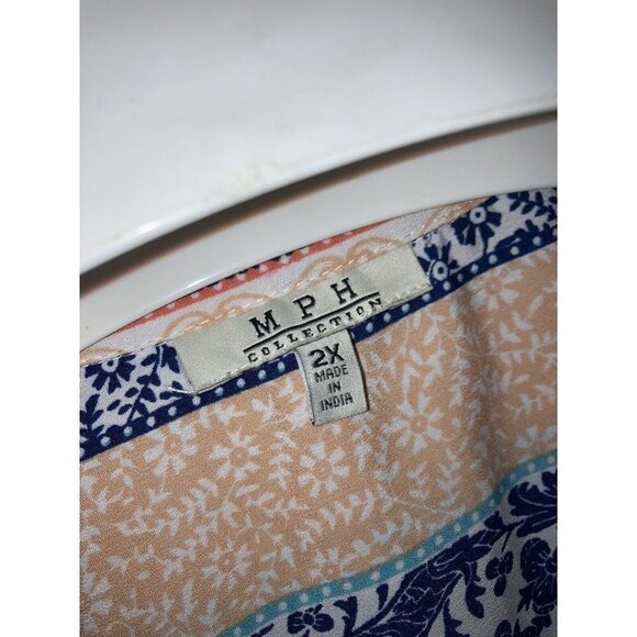 Mph Collection Womens 2X Plus Pink & Blue Button Up Collared Sleeveless Dress - Picture 6 of 6